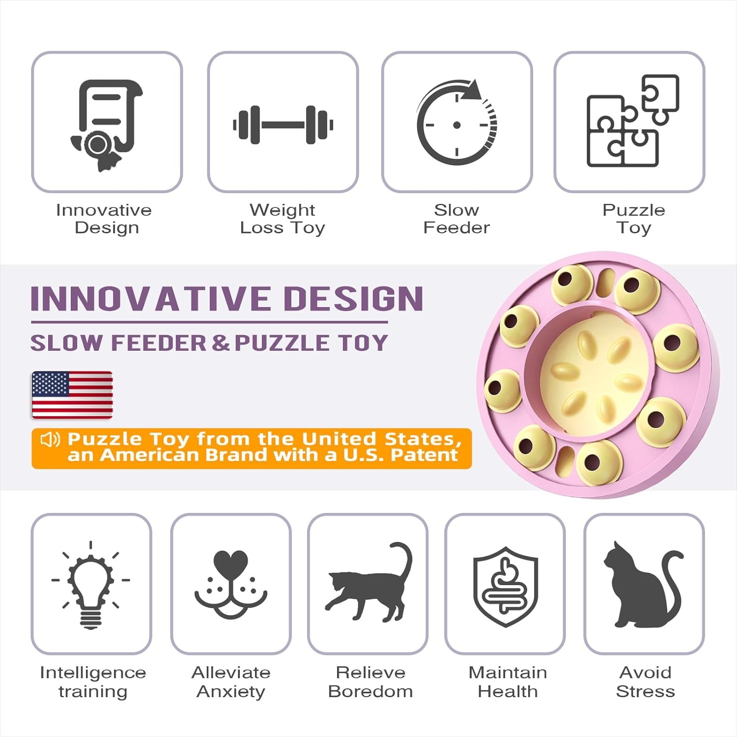 KADTC U.S. Brand & Design,Cat Puzzle Toy for Indoor Cats Treat Puzzles,Food Slow Feeder,Kitten Enrichment Toys Kitty Mental Stimulation Bowl Brain-Teasing Pink Toy - Image 3