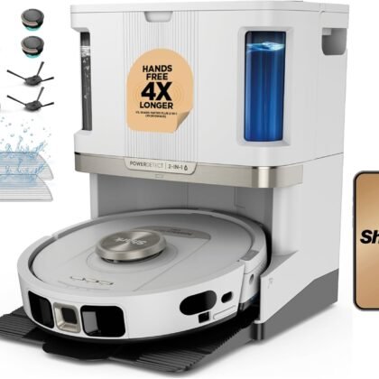 Shark Robot Vacuum & Mop Combo, PowerDetect NeverTouch Pro, Self-Emptying, Self-Refill with Self-Clean Pad Wash & Dry, 60-Day Debris Capacity, 30-Day Refill Tank, 5 Technologies, White, AV2810ZEWH