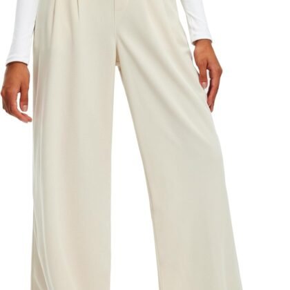 Libin Women's Wide Leg Pants 27"/29" High Waisted Waffle Knit Casual Slacks Work Pants Business Palazzo Trousers with Pockets