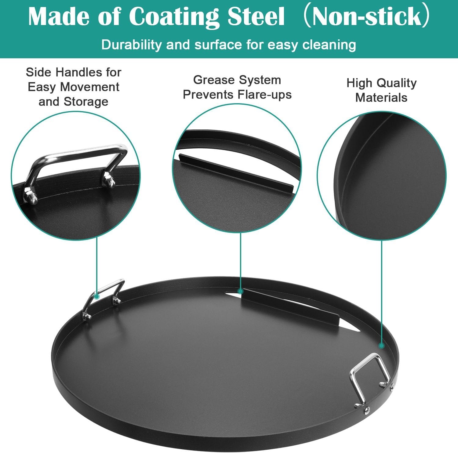 Full Size Griddle Inserts for Weber 22" Charcoal Grills, Flat Top Griddle for Weber 22" Original Kettle, Master-Touch and Performer Deluxe Charcoal Grill, Compatible Other 22 inch Round Grills - Image 5