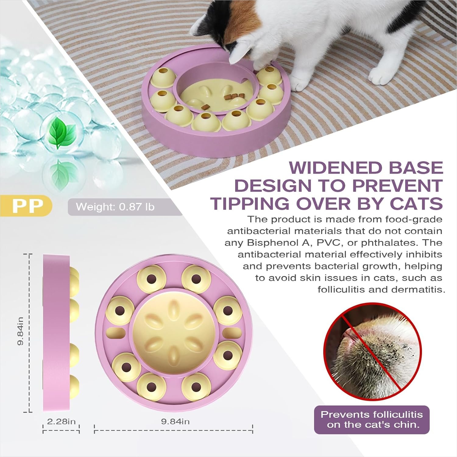 KADTC U.S. Brand & Design,Cat Puzzle Toy for Indoor Cats Treat Puzzles,Food Slow Feeder,Kitten Enrichment Toys Kitty Mental Stimulation Bowl Brain-Teasing Pink Toy - Image 2