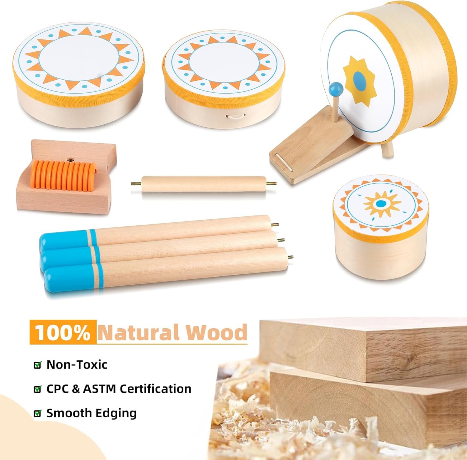 Toddlers Drum Set Toy for 1 2 3 Years Old ,Kids Wooden Jazz Drum for Toddlers Montessori Musical Instruments for Boy Girl, Percussion Set Baby Musical Toys, Birthday Gift for 1 2 3+ Kids Baby - Image 6