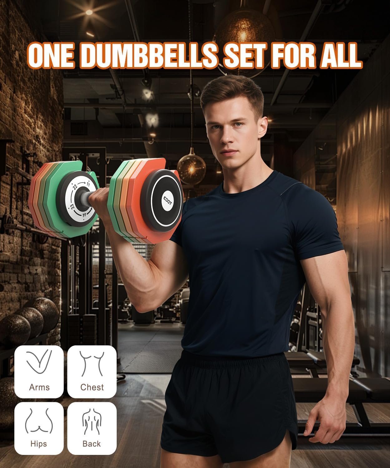 Adjustable Dumbbells Set/Single, 12.5LB/22.5LB/55LB 5 in 1 Free Adjustable Dumbbell Set with Anti-Slip Handle & Rainbow-colored Weight Plates for Home Gym, Weight Set for Women Men - Image 6