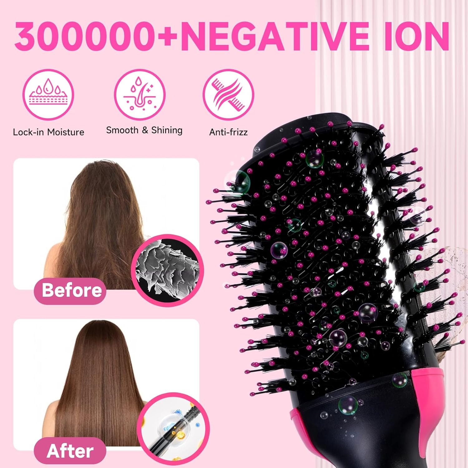 4-in-1 Hair Dryer Brush - Ionic Ceramic Titanium Brush Blow Dryer Hot Air Styler for Frizz-Free Blowouts, Salon Volumizer & Straightener with ALCI Safety Plug, 3 Heat Settings Hot Air Styler - Image 5