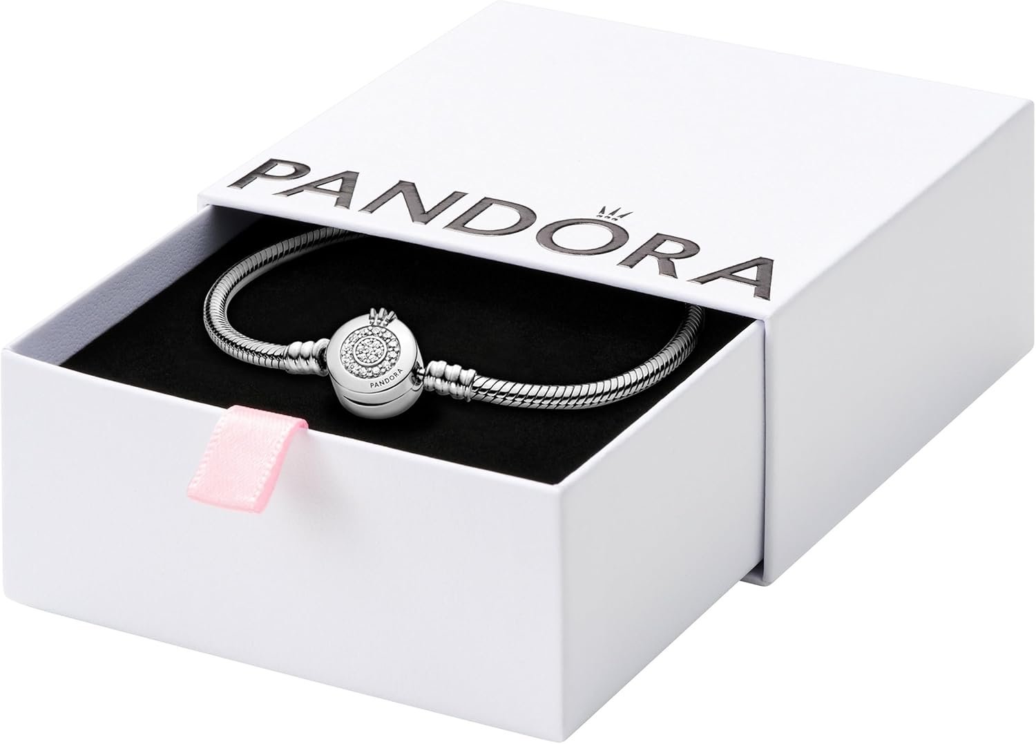 Pandora Moments Sparkling Crown O Pavé Clasp Snake Chain Bracelet - Gift for Her - With Gift Box