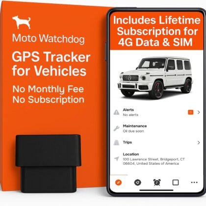 GPS Tracker for Vehicles, No Monthly Fee, No Subscription with Real-Time Location, Mileage Tracking, Speeding Monitoring, Route History, Geofence, OBD, for Fleets & Families, USA, Moto Watchdog