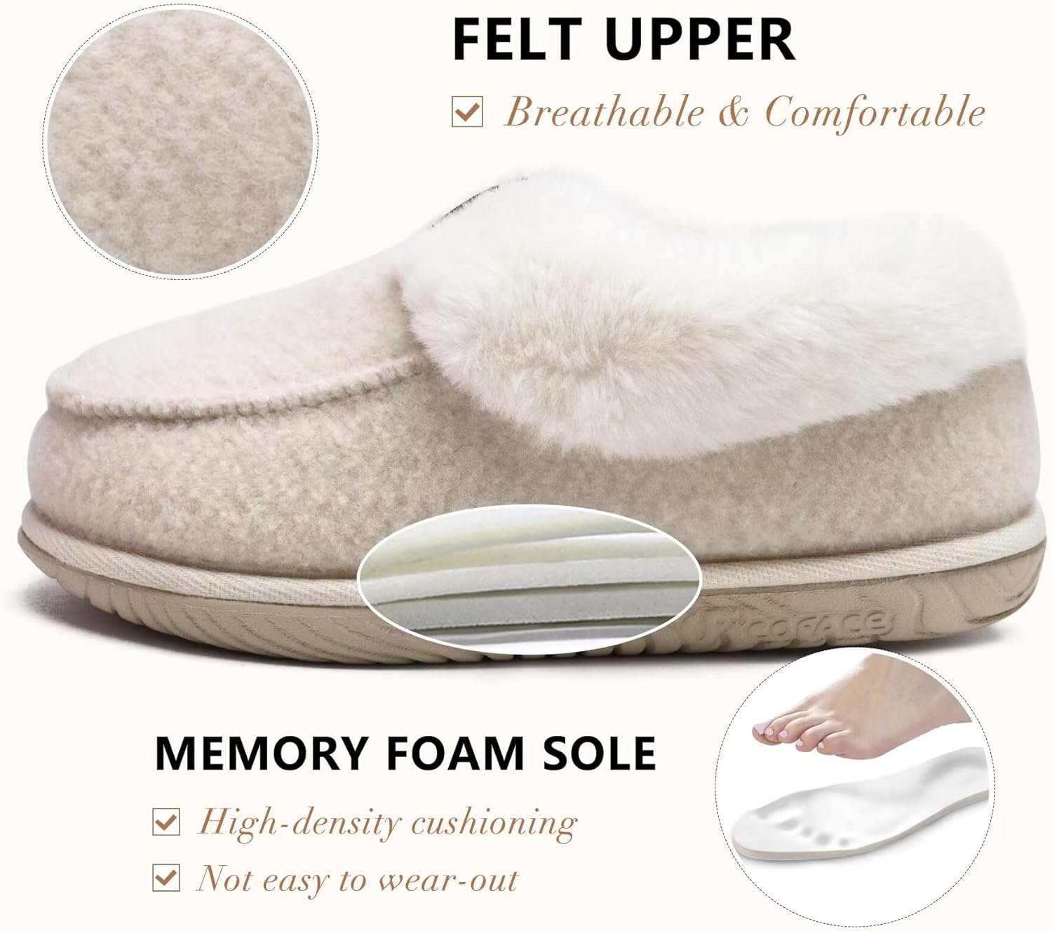 COFACE Women's Memory Foam House Slippers Arch Support Moccasin Winter Shoes Ladies Warm Fuzzy Faux Fur Collar With Indoor Outdoor Rubber Sole - Image 3