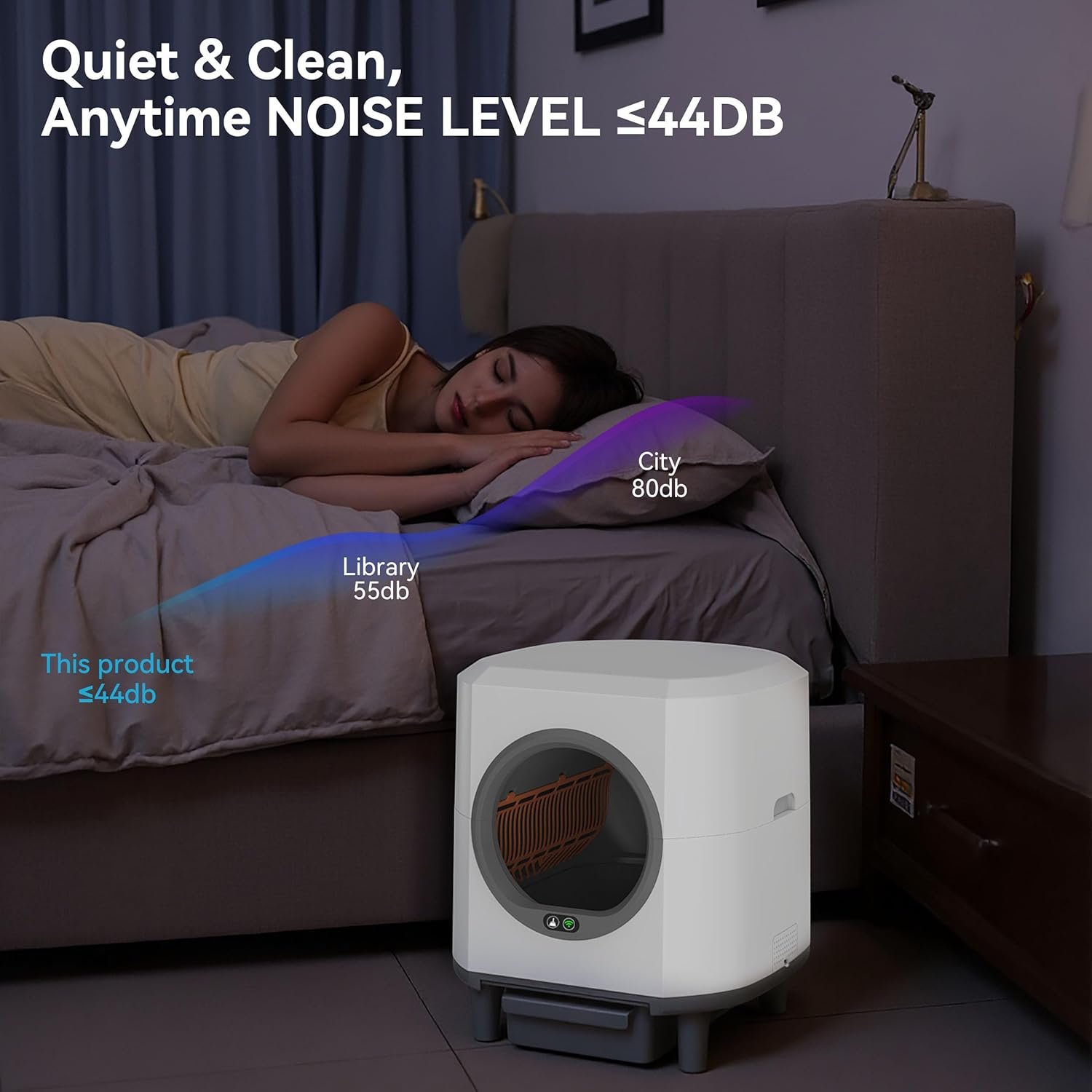 Self Cleaning Litter Box for Multiple Cats,90L Automatic Cat Litter Box Self Cleaning App-Controlled,Dual Safety Protection,1 Rolls Garbage Bags,White - Image 6