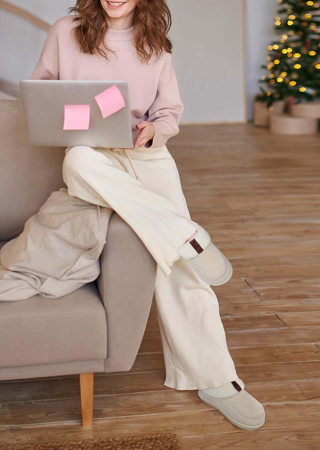 COFACE Women's Memory Foam House Slippers Arch Support Moccasin Winter Shoes Ladies Warm Fuzzy Faux Fur Collar With Indoor Outdoor Rubber Sole - Image 2