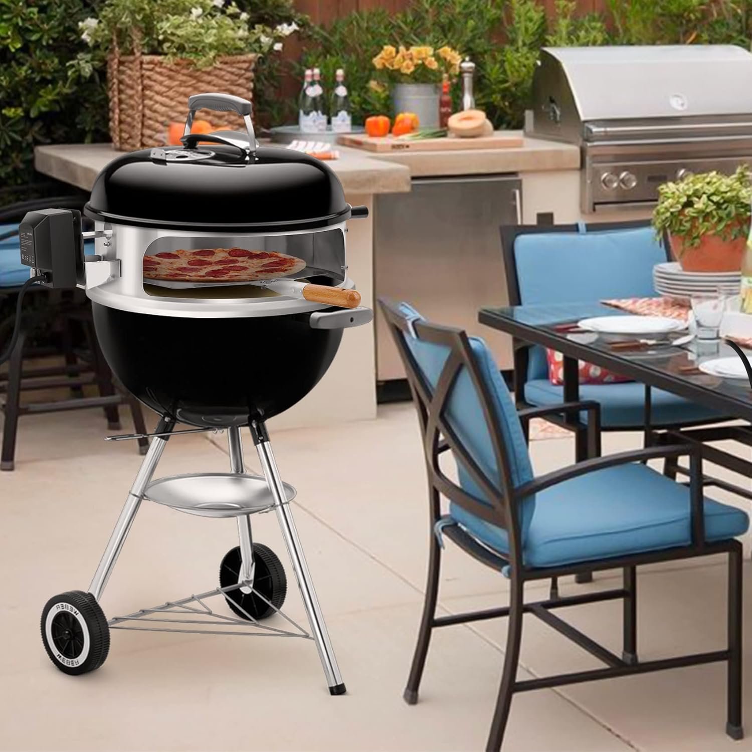 only fire Stainless Steel Multi-Purpose Rotisserie and Pizza Combo Kit for Weber 18" and Other Similar Kettle Grills - Include Pizza Peel and Pizza Stone - Image 6