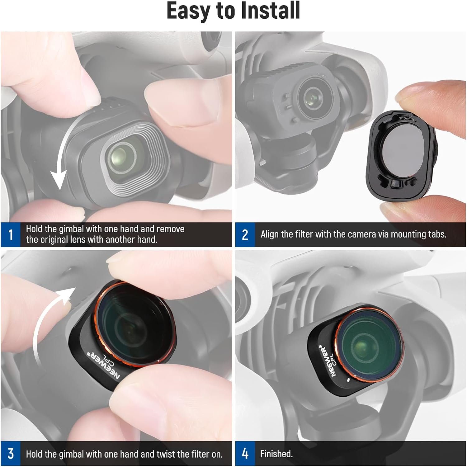 NEEWER CPL Filter Compatible with DJI Mini 4 Pro Drone, Rotatable Circular Polarizing Filter Polarizer Lens Filter with Multicoated HD Optical Glass, Lightweight Frame, Secure Attachment, FL-B13 - Image 7