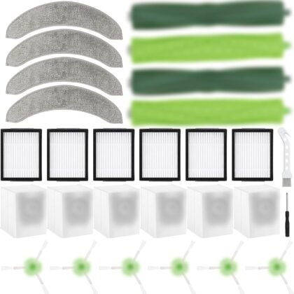 24 Pack Replacement Parts Compatible with iRobot Roomba Combo j7+/Plus Robot Vacuum Cleaner, 2 sets of multi-surface rubber roller brush 6 filters 6 side brushes 6 vacuum bags 4 Mopping Pad