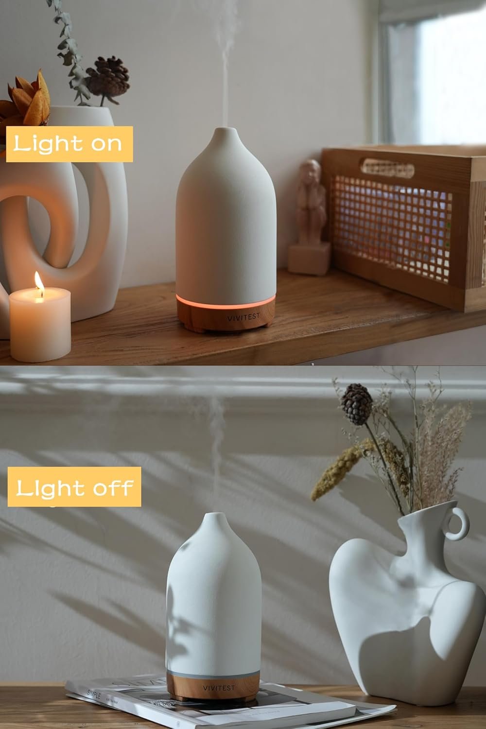 VIVITEST Stone Diffuser,200ML Diffusers for Home,Ultrasonic Aromatherapy Essential Oil Diffuser - Image 5