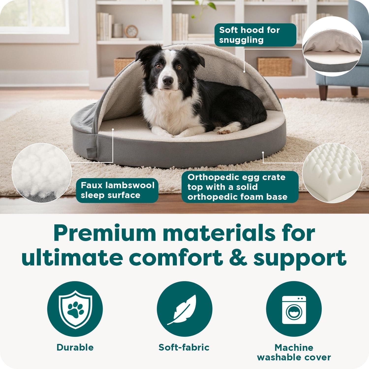Furhaven 44" Round Orthopedic Dog Bed for Large Dogs w/ Removable Washable Cover, For Dogs Up to 80 lbs - Sherpa & Suede Snuggery - Espresso, 44-inch - Image 5