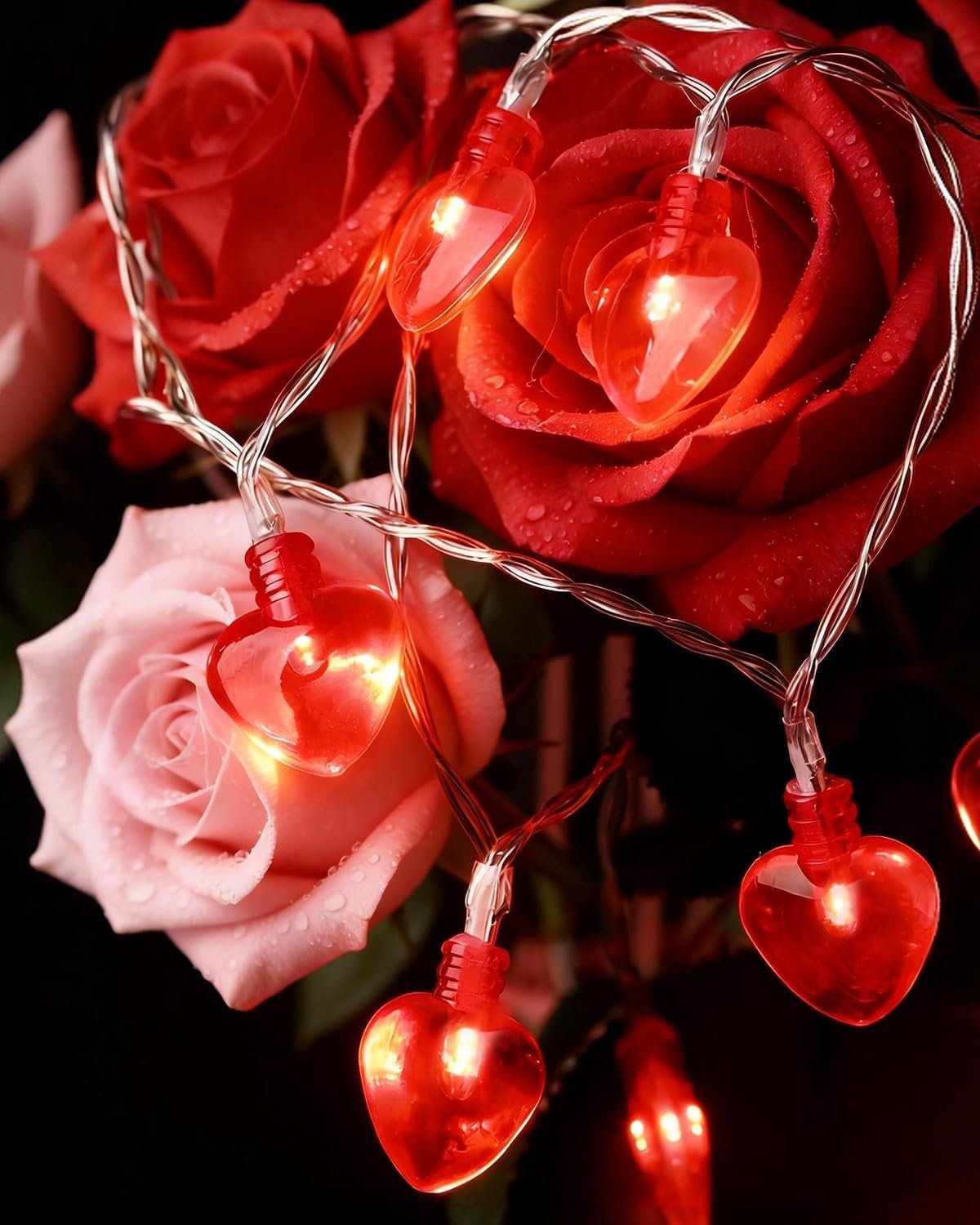 Luditek 14.7ft 40LED Valentines Day Decorations String Lights, Battery Operated Heart Shape Hanging Garland Valentine's Day Decor for Indoor Outdoor Home Room Party Wedding - Image 3