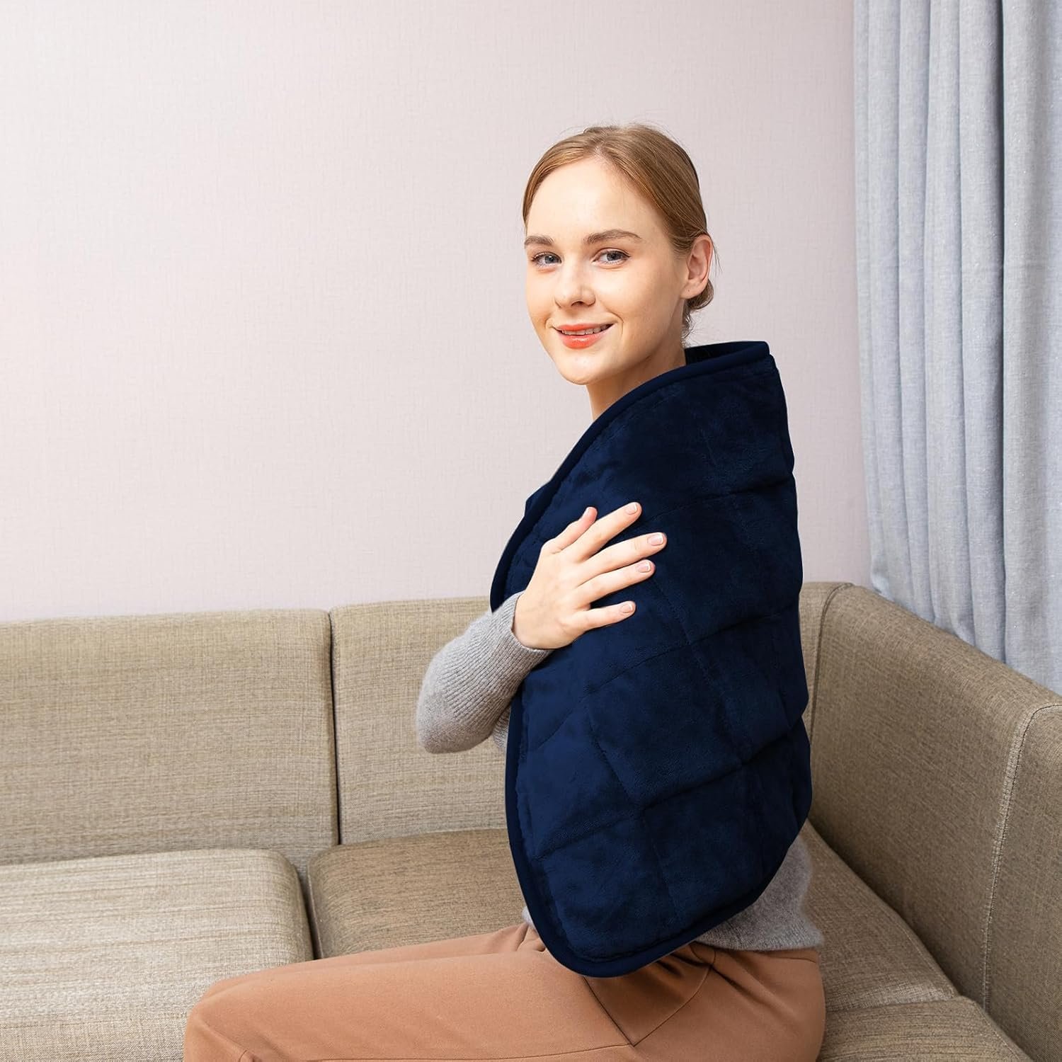 Ruqiji 17''x33'' Weighted Heating Pad, 5.2lbs with 12 Temperature Settings& Countdown Display, Pain Relief for Back/Neck/Shoulders/Abdomen/Legs, Birthday Gifts for Mom Dad Women Men (Navy Blue) - Image 5