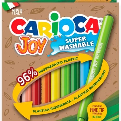 CARIOCA Joy Eco Marker, Box of 12 Super Washable Felt Tip Pens Made of 98% Regenerated Plastic, Assorted Colours, Tip Diameter 2.8 mm, Ideal for Christmas Gifts