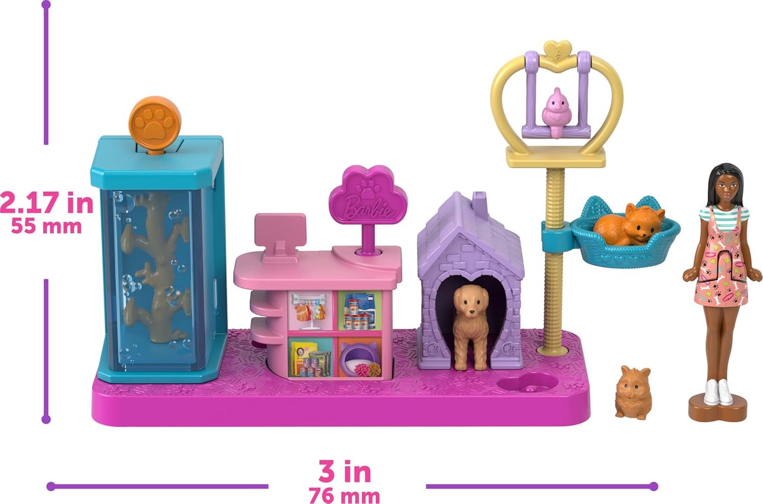 Barbie Mini Land DreamHouse & 3 Playsets with 4 1.5-Inch Dolls, Doll House Furniture & Accessories, Includes Pet Boutique, Hair Salon, & Supermarket - Image 3