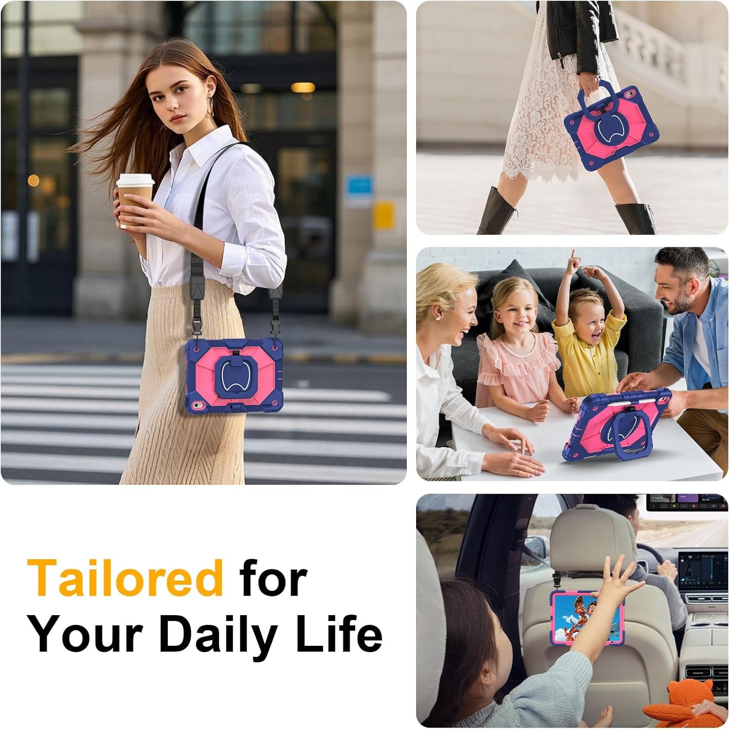 Case for iPad A16 11th Generation 11 Inch 2025, Auorld for iPad 10th Generation 10.9 inch 2022 case with Screen Protector, 360 Degree Rotating Stand Shoulder Strap Pencil Holder, Navy Pink - Image 6