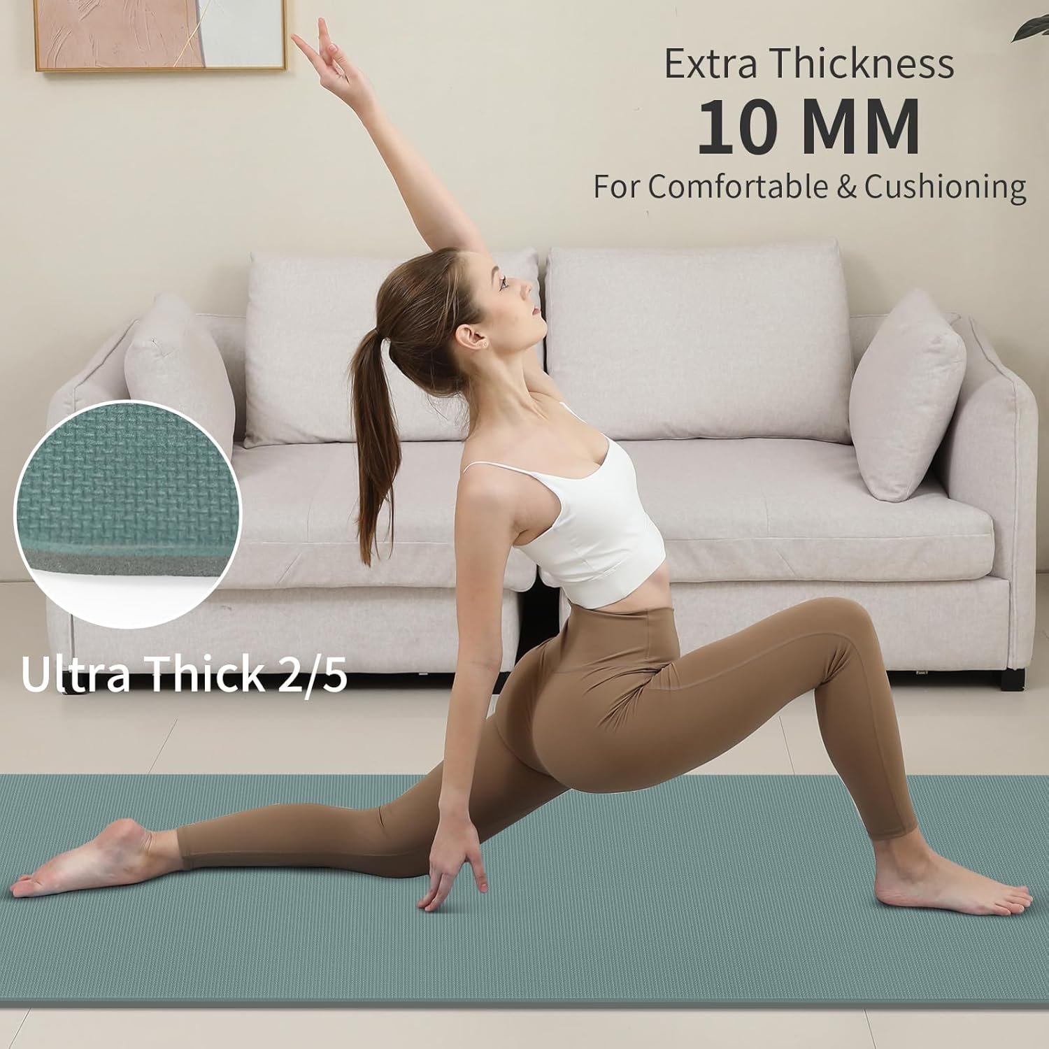 PAIDU Yoga Mat Non Slip Anti-tear,extra thick-2/5 inch(10MM)High Resiliency Professional POE Yoga Mats for Women Men Kids,72"x24"inch,Workout, Yoga, Pilates and Floor Exercise, with Carrier Strap - Image 6