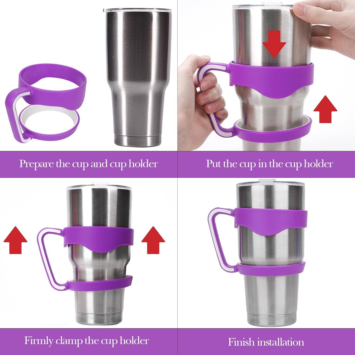 Linkidea Tumbler Handle Compatible with YETI Rambler, Simple Modern, SIC, Ozark Trail, RTIC and Most 30oz Tumbler Mugs, Portable Anti Slip Travel Mug Grip, Purple, CAC-002-06 - Image 4