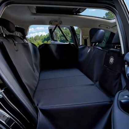 Back Seat Extender for Dogs | Waterproof, Anti-Scratch, PU Leather Cover | Hard Bottom Holds 400 lbs | Dog Hammock for Car | Pet Backseat Protector | Large Space | Dog Travel Bed for Car & SUV
