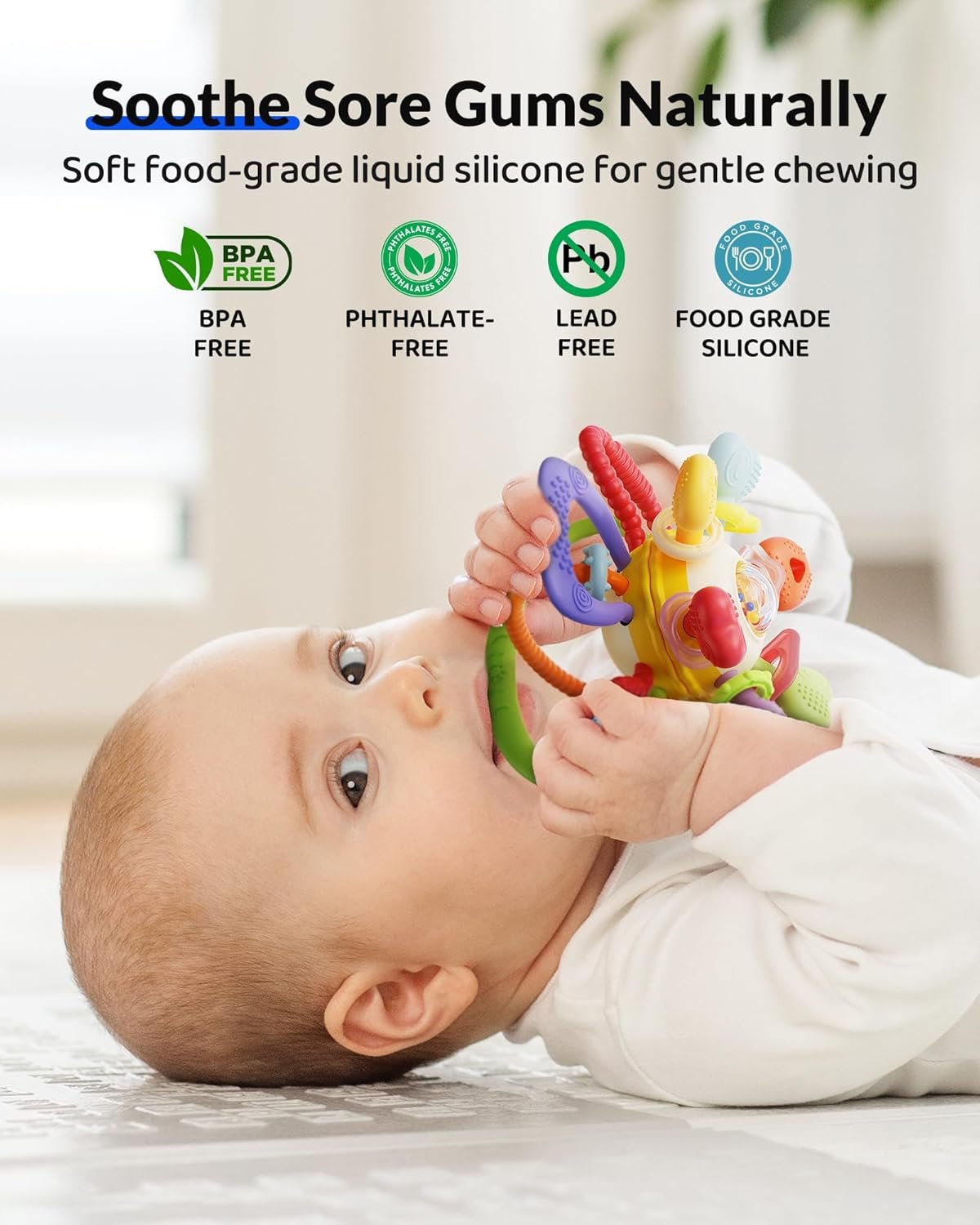 Baby Montessori Sensory Teething Toy - Safe, Multi-Functional BPA-Free Silicone Teether for Babies 0-12 Months - Teething Relief & Fun Play with Rattle - Perfect Baby Toys for Boys & Girls - Image 3