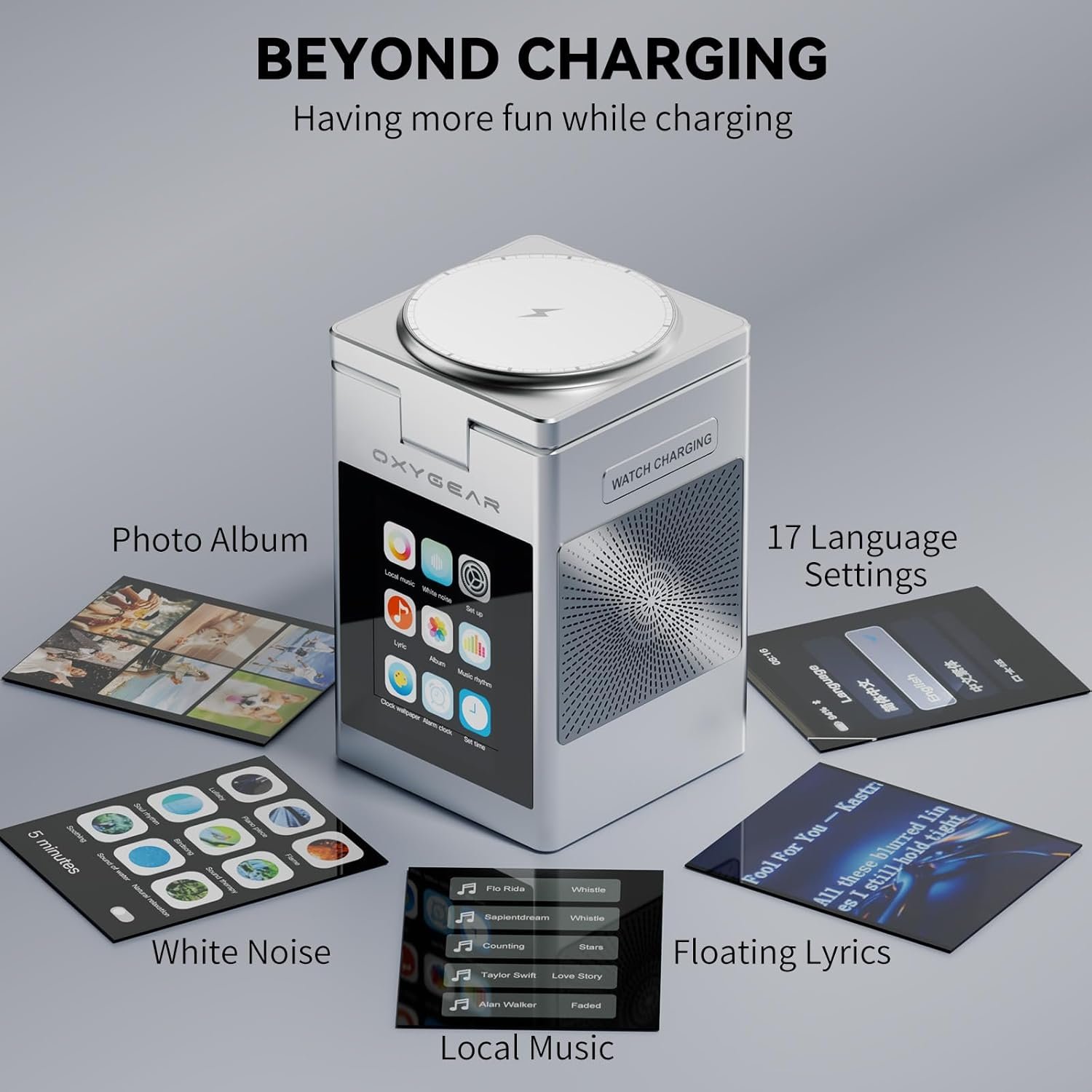 3-In-1 Wireless Charging Station LCD Touch Screen with Bluetooth 5.3 Speaker, Digital Alarm Clock, Qi MagSafe Charger for iPhone iWatch AirPods, 20W Adapter, Suitable for Home, Office & Travel, Sliver - Image 8