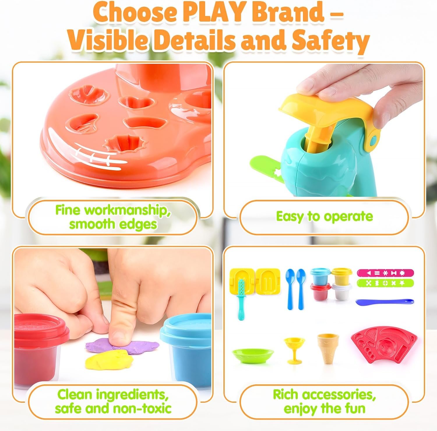 PLAY Clay Dough Set with Ice Cream Maker Machine/Noodle Maker/Banana Split Ice Cream Mold Kitchen Creations Arts Crafts Play Food Toys Tools Kit for Boys Girls Kids Toddlers Ages 3+ - Image 7