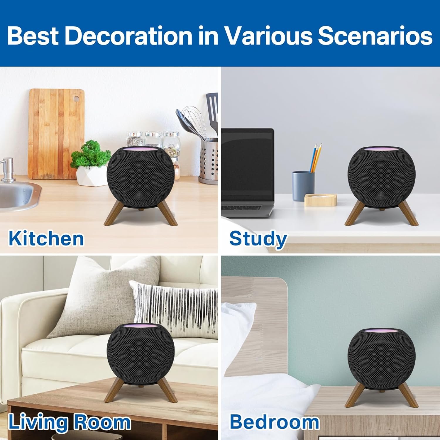 Wooden Desktop Speaker Stand for HomePod Mini Stand - Wood Tripod Desk Speaker Stand for Home Pod Mini Table Stand Holder for Decoration and Space Saving, 1 Pack - Image 7