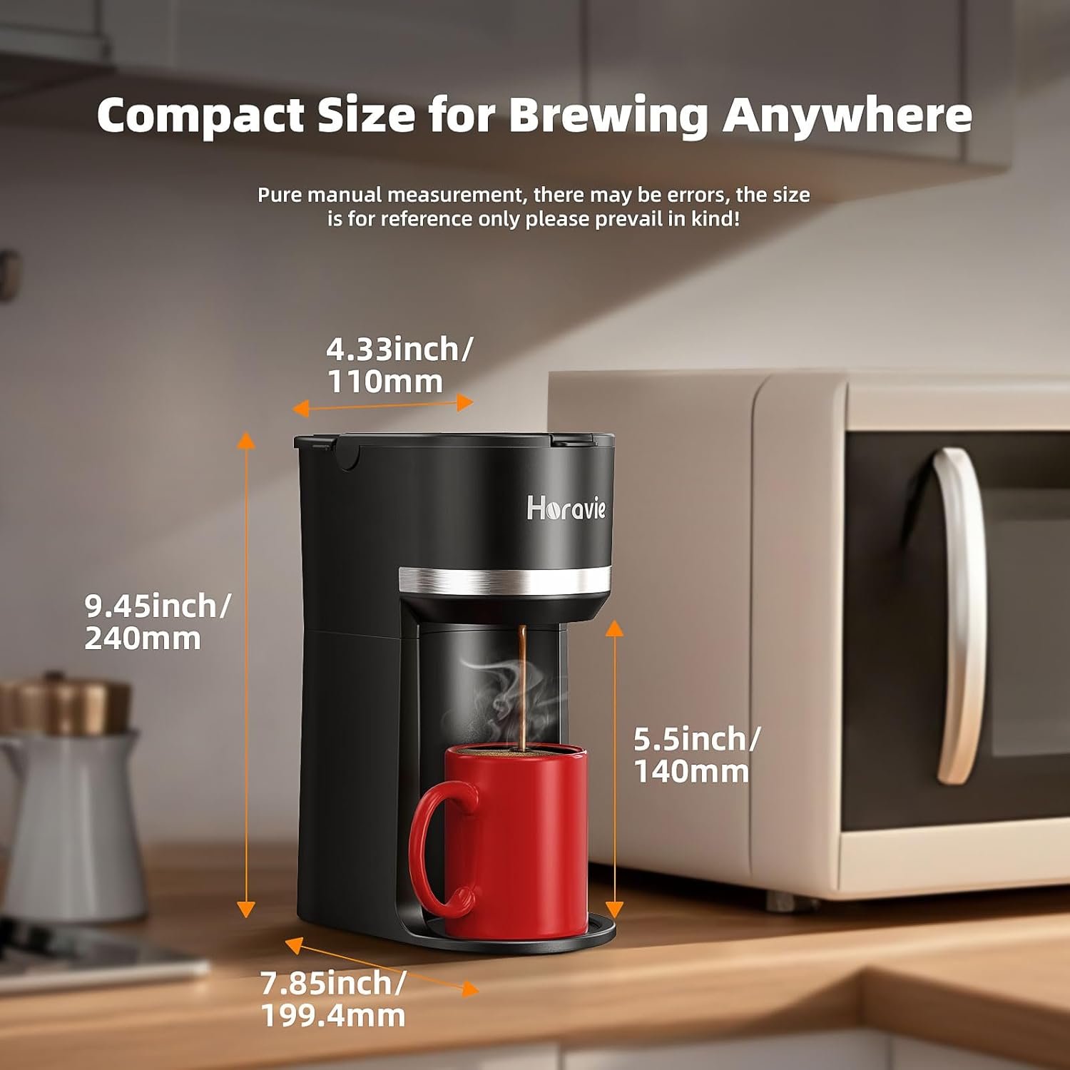 Mini Single Serve Coffee Maker for K Cup and Ground Coffee, Fast Brew One Cup Coffee Machine with Descaling Reminder and Water Window, 6 to 12 oz. Brew Sizes, Black - Image 3