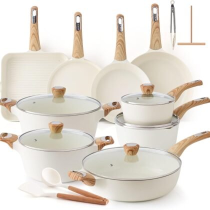 SENSARTE Ceramic Cookware Sets, Pots and Pans Set Non stick, Non toxic Healthy Induction Cookware, 26 Pcs Nonstick Kitchen Cooking Set, w/Frying Pans Set, Saucepans Set