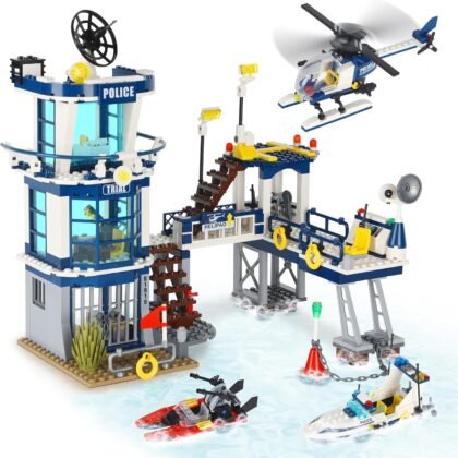 City Police Station STEM Building Sets, Compatible with Lego Military Helicopter Airplane,Boats Ship, Swat Team,Building Kit for Kids, 565 PCS Best Gift for 6-10 Boys