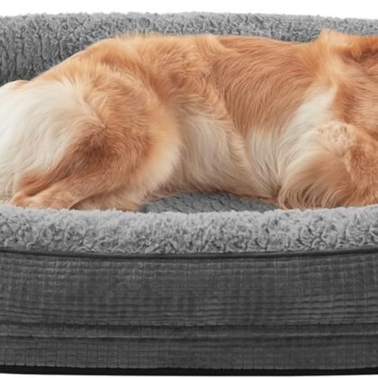 JOEJOY Orthopedic Dog Beds Large Sized Dog, XL Egg-Crate Memory Foam Pet Couch Bed with Bolster Sides, Waterproof Lining, Removable Washable Cover & Non-Slip Bottom, Grey