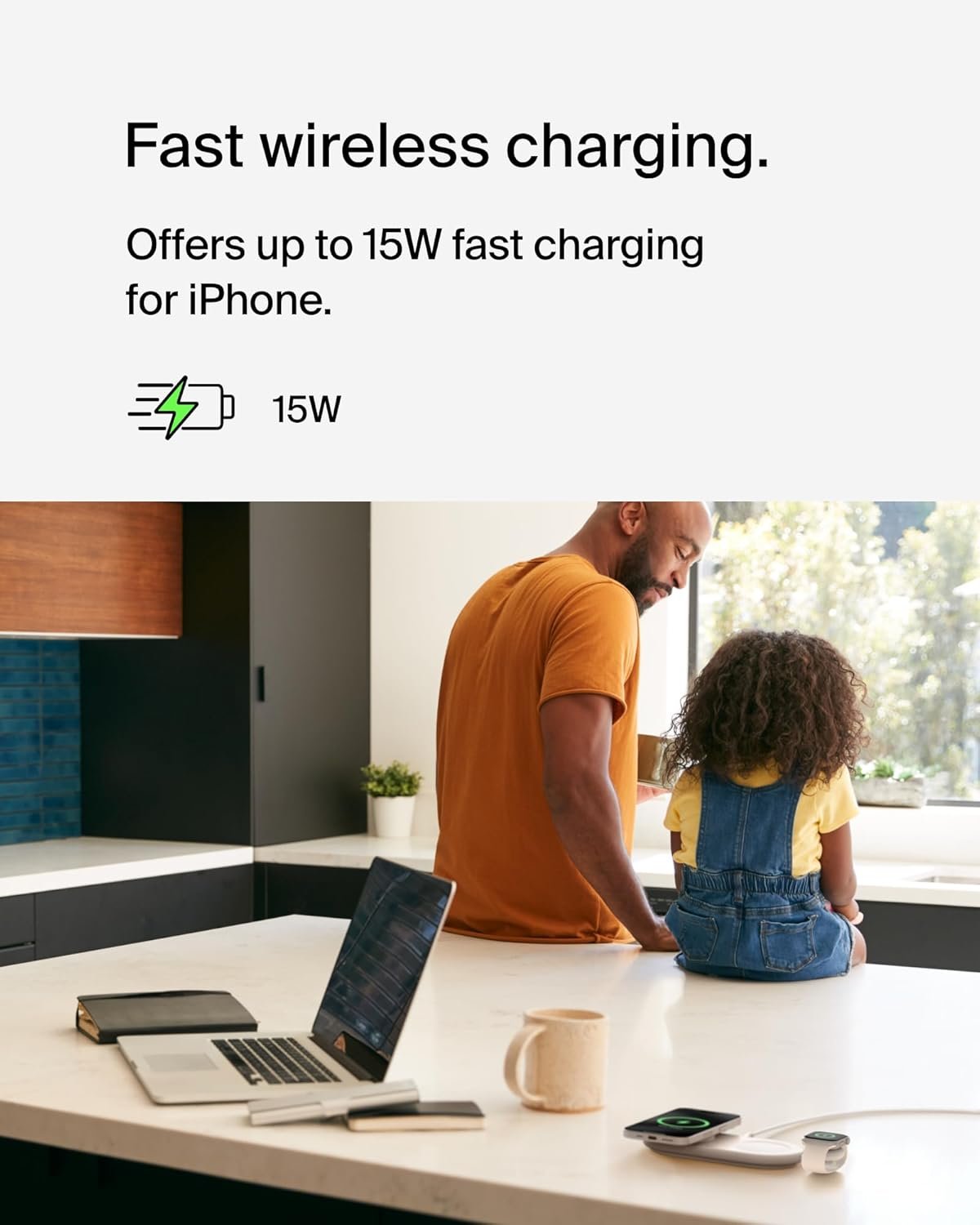 Belkin 3-in-1 MagSafe-Compatible Wireless Charging Pad with Qi2 15W - iPhone Charger - Fast Charging Wireless Charging Station for iPhone 17, 16, & 15 Series, AirPods, Apple Watch, & More - White - Image 2