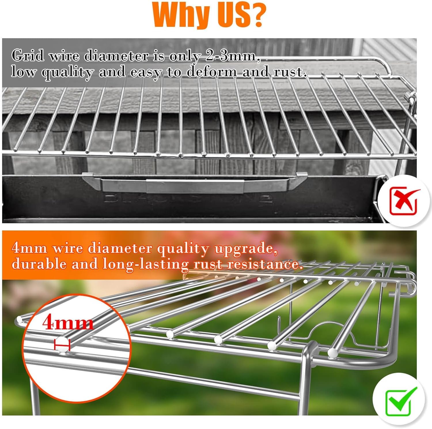 Warming Rack for Blackstone 17 & 22 inch Griddle, Foldable Blackstone Accessories, Adjustable Width 17 to 22 inches, Grill Warming Rack for Pit Boss and Royal Gourmet, Detachable, Stainless Steel - Image 5
