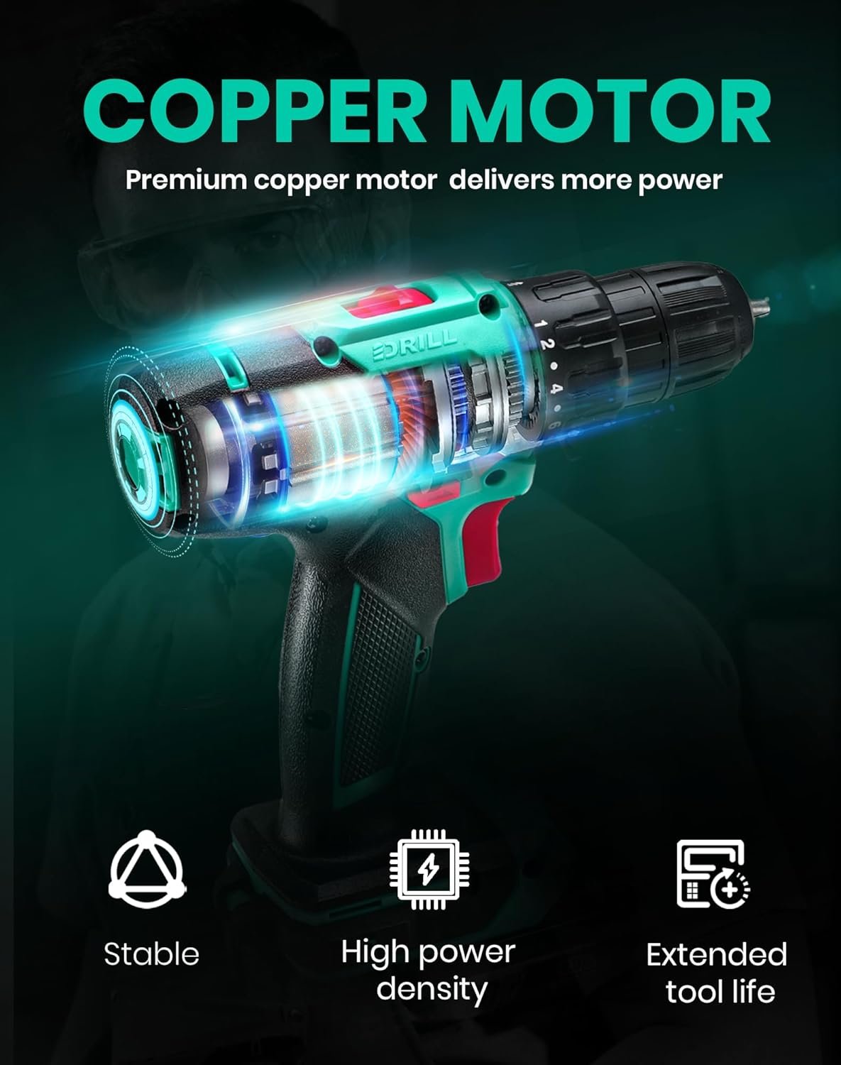 DCA Cordless Drill Set, 354 in-lbs Torque, 3/8" Keyless Chuck, Electric Power Drill with 2.0Ah Battery and Charger,18+1 Position,25-Piece 20V Drill Driver Kit, ADJZ2035 - Image 7