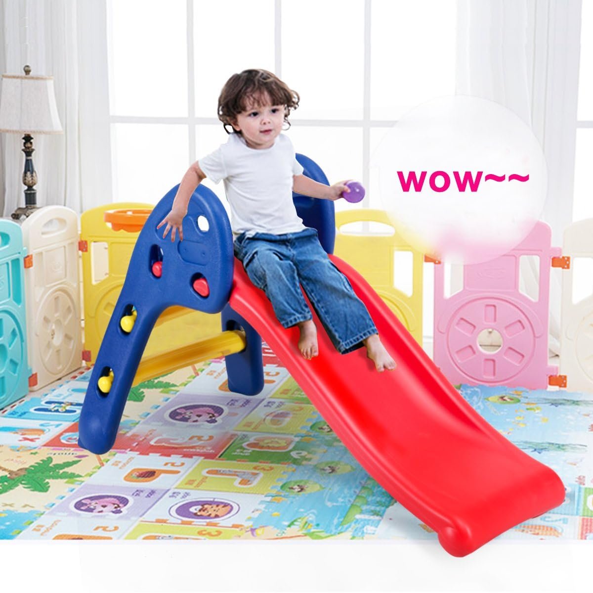 Baby Joy Folding Slide, Indoor First Slide Plastic Play Slide Climber Kids (Ellipse Rail) - Image 2
