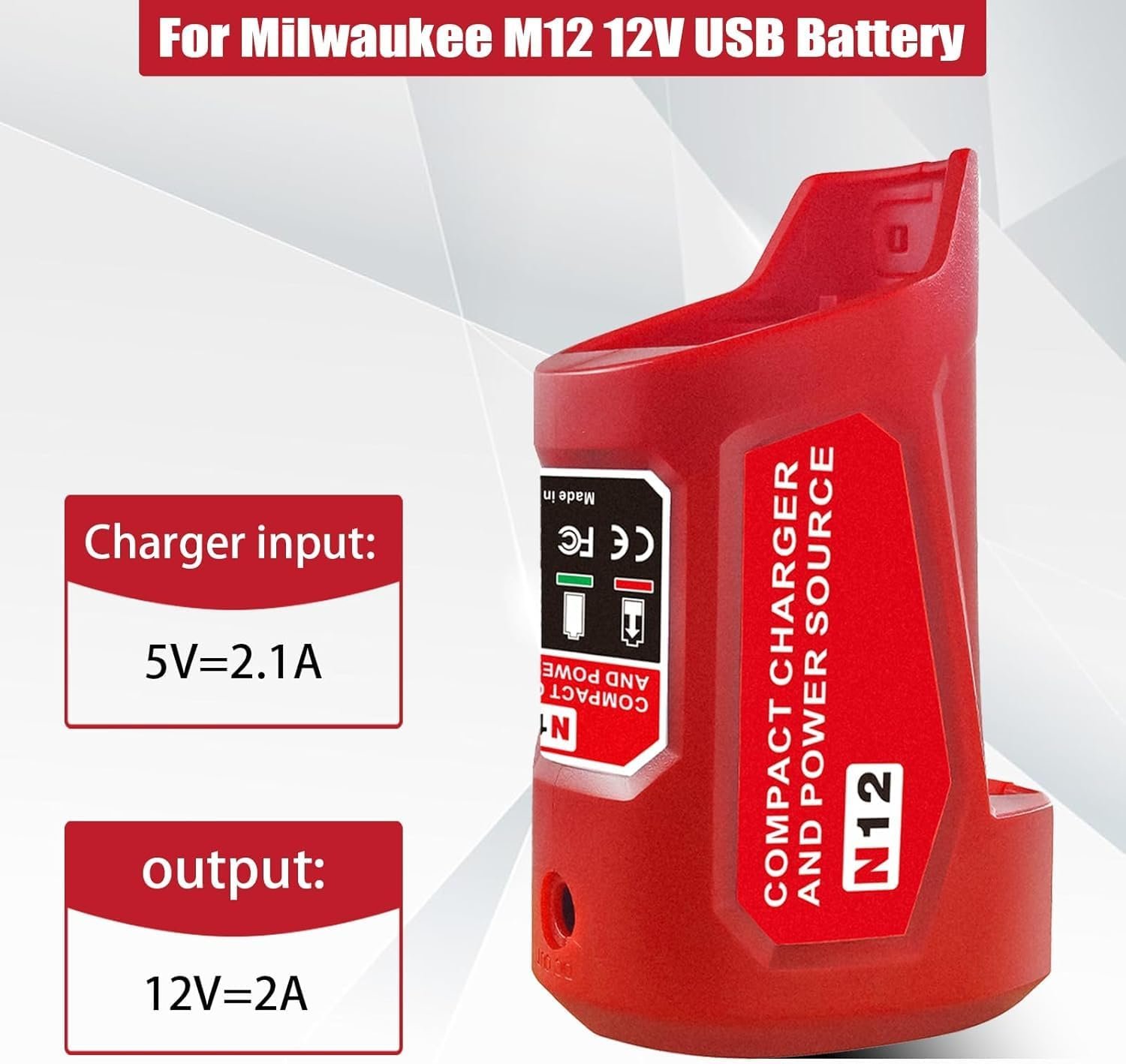 for Milwaukee M-12 12V Power Source Adapter with USB & Type C DC Port, Heated Jacket Charger Adapter for Milwaukee M-12 Battery 48-11-2420 48-11-2411 48-11-2401 - Image 4