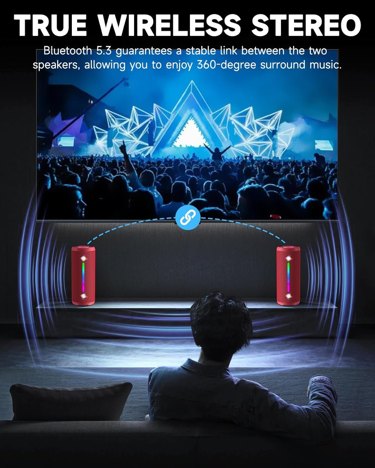 OHAYO Bluetooth Speaker, Portable Wireless, IPX7 Waterproof, Powerful 25W Sound, 24H Playtime, Dual Pairing, Active Bass, Colorful Lights, Bluetooth 5.3, Outdoor Speakers for Home/Party/Beach, Red - Image 6