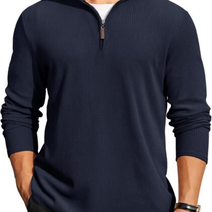 COOFANDY Mens Quarter Zip Pullover Lightweight Sweater Casual Long Sleeve Corduroy Half Zip Sweatshirt