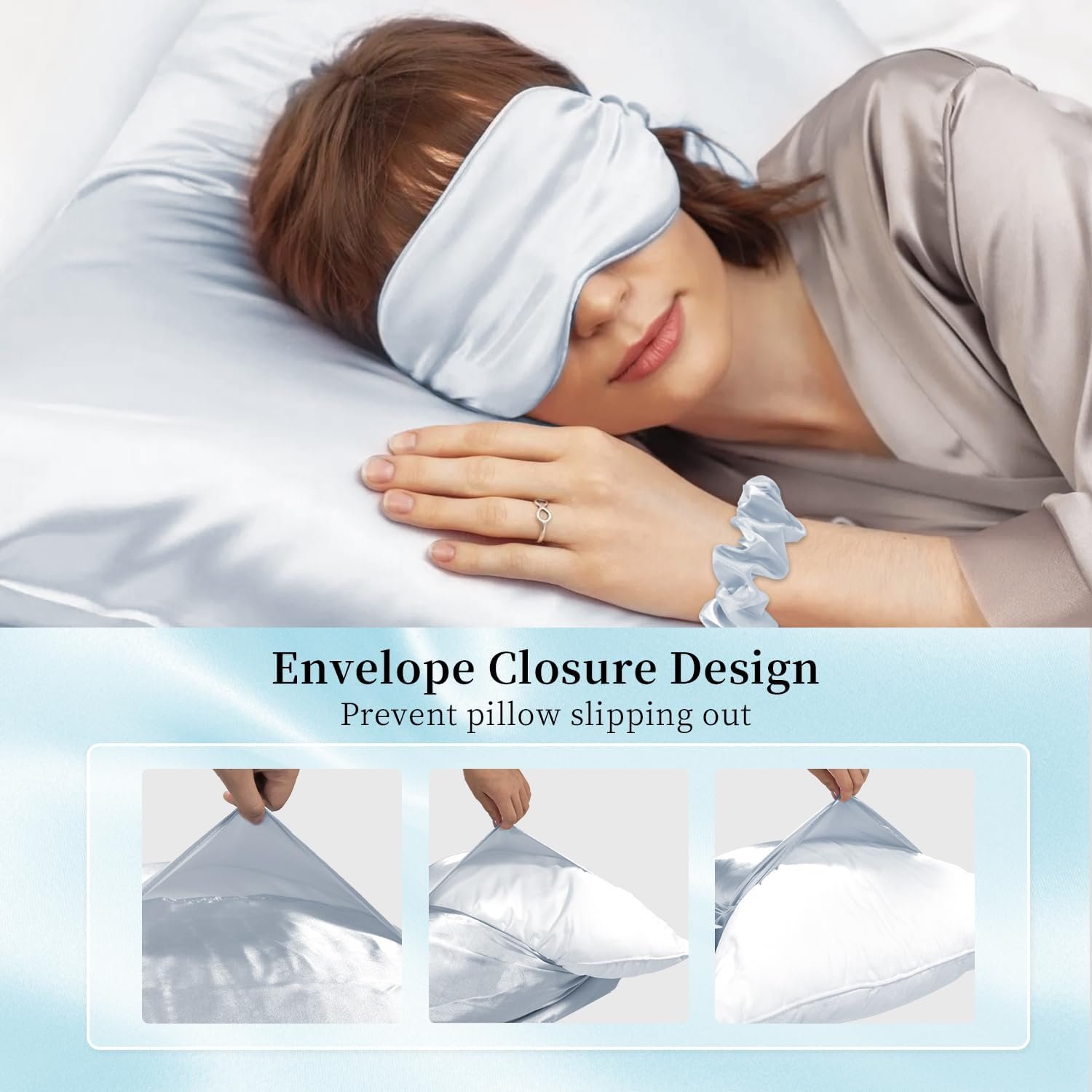 Satin Pillowcase Gift Set with Silk Satin Sleep Mask 4 Scrunchies, 2Pack Standard Size Pillow Cases Set Luxury Sleeping Gift 7 Pack Set Suitable for Women Birthday Gift - Image 6