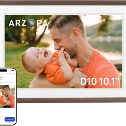 ARZOPA 10.1" WiFi Digital Picture Frame 32GB HD IPS Anti-Glare Touch Screen Digital Photo Frame, Wall Mountable, Auto-Rotate, Easy Sharing Photos Videos &Custom Gifting via Free ARZOPA APP - D10 Brown