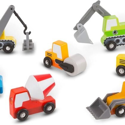 Melissa & Doug Wooden Construction Site Vehicles with Wooden Storage Tray (8 pcs)