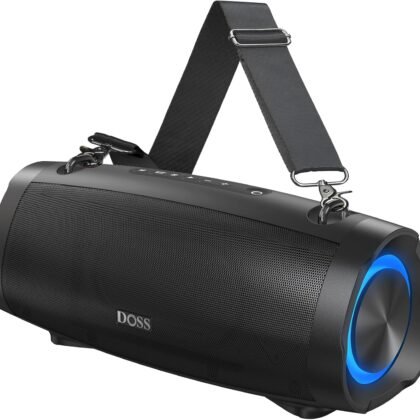 DOSS Extreme Boom Pro D100 Bluetooth Speaker with 140W Peak, 70W Bold Sound, Extra Bass, 24H Playtime, Beat-Sync Lights, Built-in Power Bank, IPX6 Waterproof, Portable Strap for Outdoor, Camping-Black