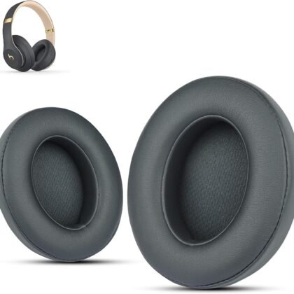 Krone Kalpasmos Earpad Replacement for Beats Studio 2 & 3 Wireless/Wired Headphone, Ear Cushion Premium Protein Leather Memory Foam with Kits, Superb Comfortable Easy to Install – Grey