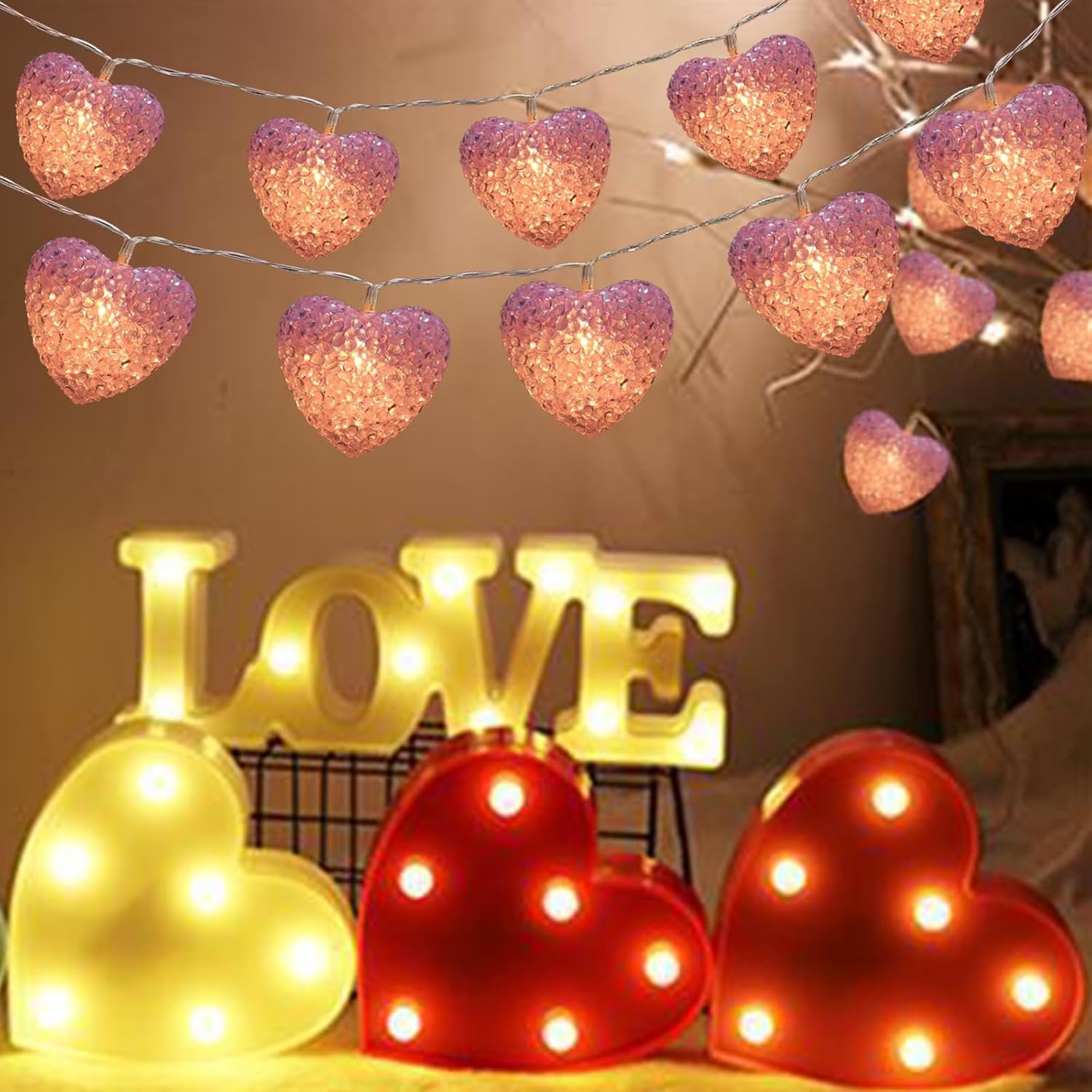 Valentines Heart String Lights Battery Operated 6.8Ft 10 LED Shatterproof Pink Heart Lights with Remote Timer, Indoor Outdoor Heart Valentine Lights for Wedding Bedroom Party Valentines Decor - Image 5