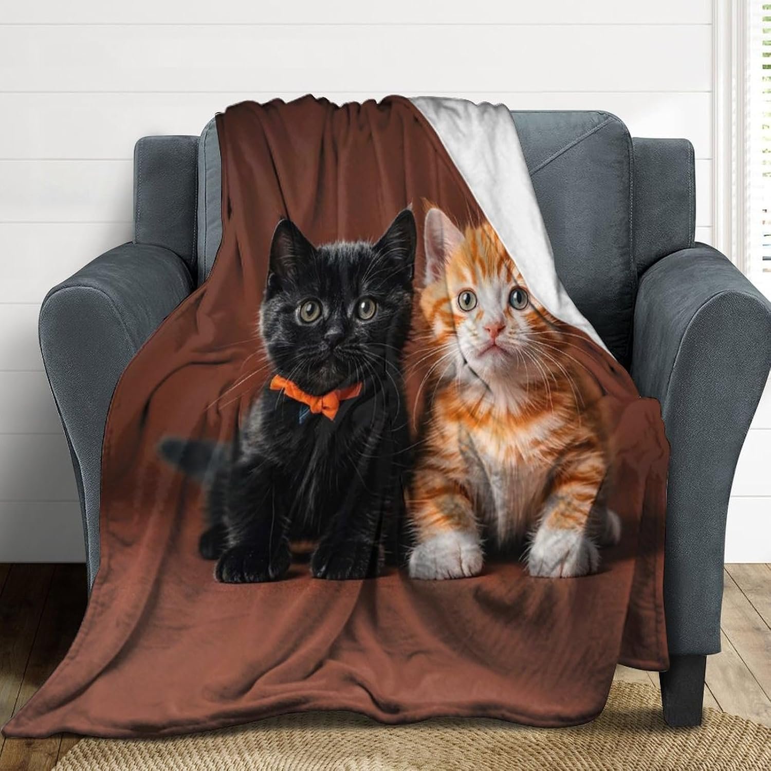 Cute Kitten Black and Orange Cat Bed Blankets Luxury Plush Cozy Fuzzy Blanket for Couch Super Soft Warm Lightweight Throw Blanket for Home Decor 40"*50" (100 * 130cm) - Image 3