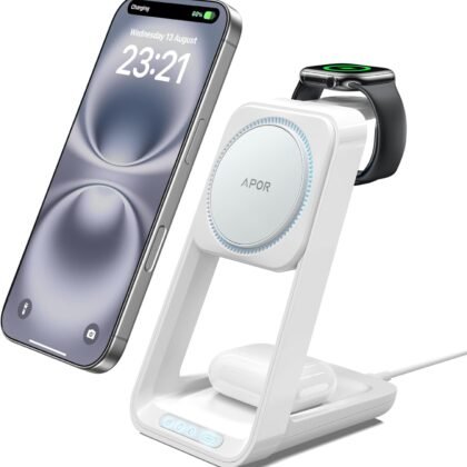 3 in 1 Charging Station for iPhone, Magsafe Wireless Charger with Cooling Fan for iPhone 16 15 14 13 12 Series & Apple Watch Charger 10/Ultra 2, Wireless Charging Station for AirPods 4/3/Pro/Pro 2