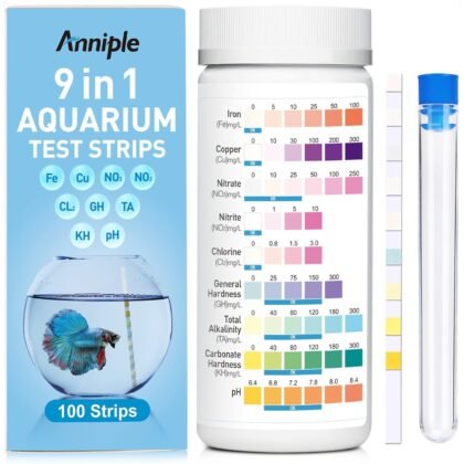 9 in 1 Aquarium Test Strips - 100 Strips Aquarium Water Test Kits for Freshwater Saltwater - Testing for Iron, Copper, Nitrite, Nitrate, pH, GH & KH, Chlorine, Total Alkalinity, (2025 Upgrade)